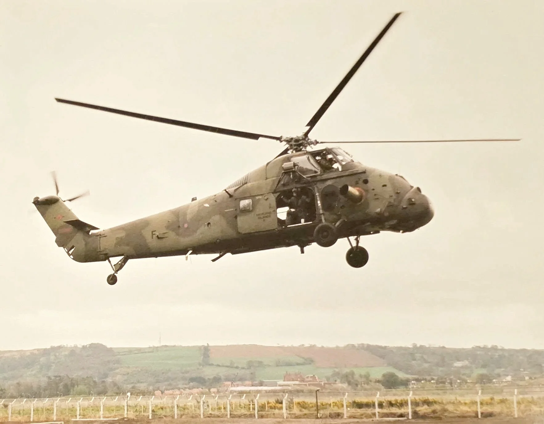 wessex Helicopter taking off from Moscow army camp belfast during 'the troubles'