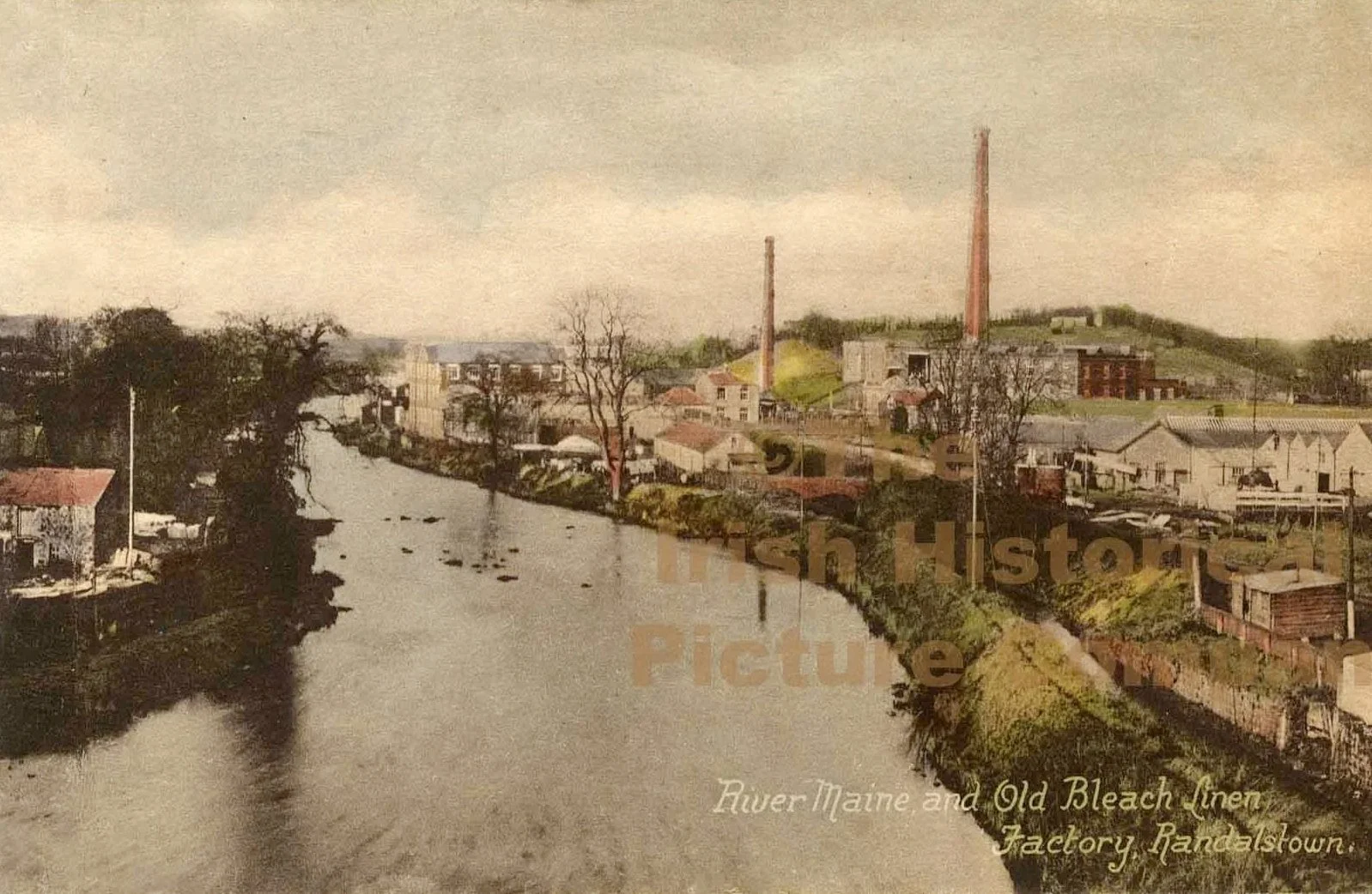 coloured postcard of Old Linen Bleach Factory, Randalstown