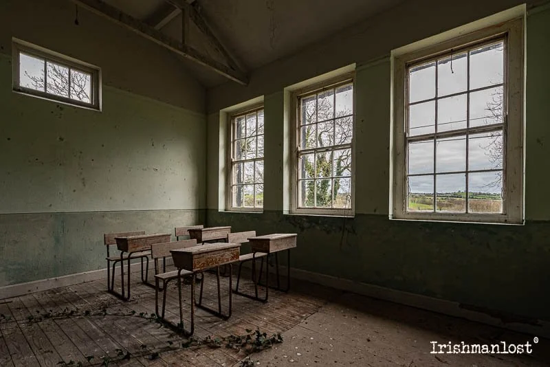 Abandoned classroom inside Anny National School, Ireland