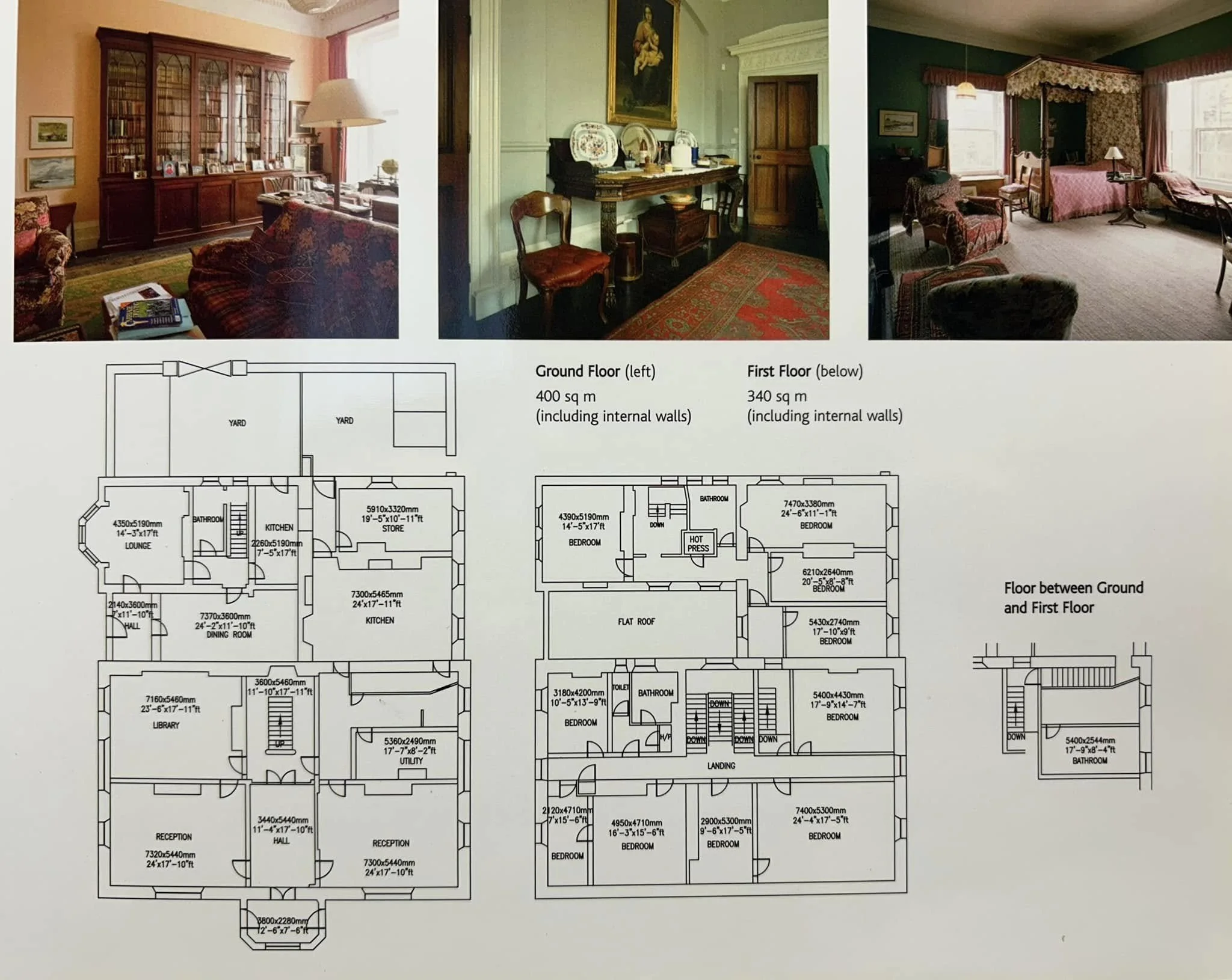 Three interior rooms in a house, including a living room, dining room, and bedroom, along with a floor plan and area measurements.