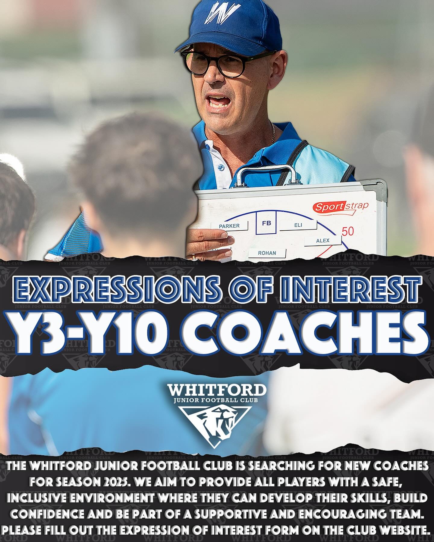 The Whitford Junior Football Club is searching for new coaches for the 2025 season.
 
We want to provide all players with a safe, inclusive environment where they can develop their skills, build confidence, and be part of a supportive team. We are lo