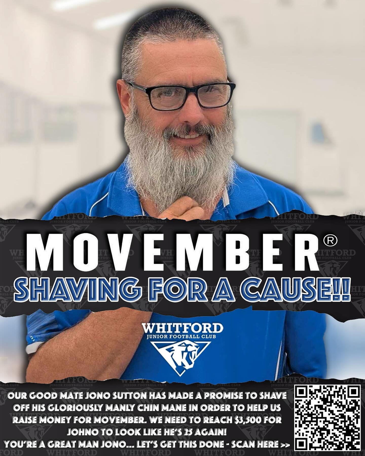 STOP WHAT YOU ARE DOING &amp; DONATE NOW!
@wjfc_wildcats legend Jono Sutton has made a promise to shave his beard off if we can reach our target of $3,500 raised for @movember 😲
We are well on our way, but would love for everyone to raid their piggy
