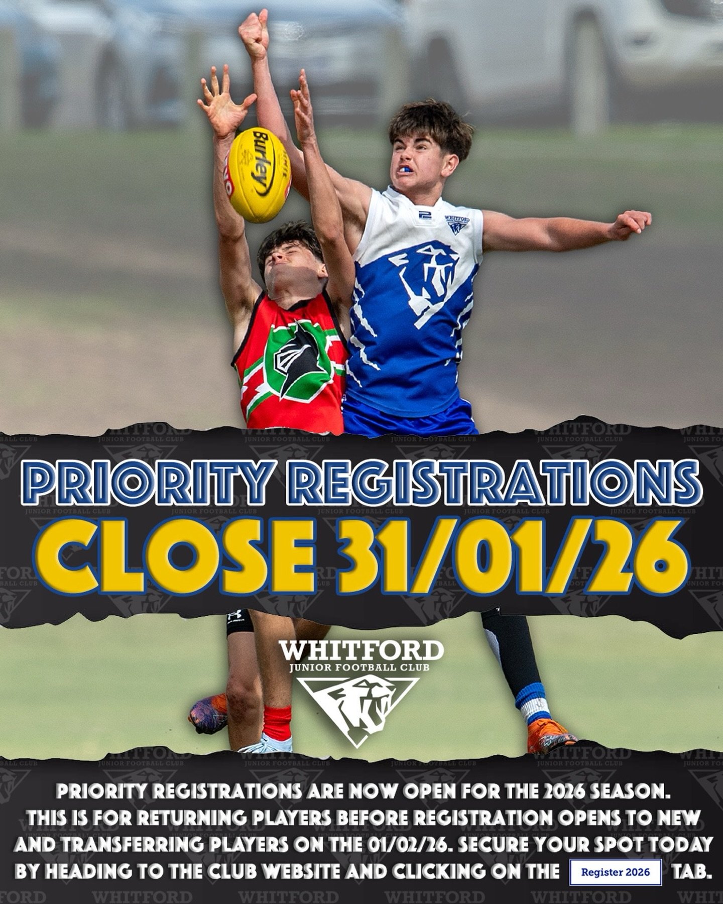 Just a REMINDER that our Priority Registrations close tomorrow, Saturday the 31st January. The transfer period for new players and those looking to move across from other clubs opens as of Sunday 1st of February 2026.
Secure your spot today by regist
