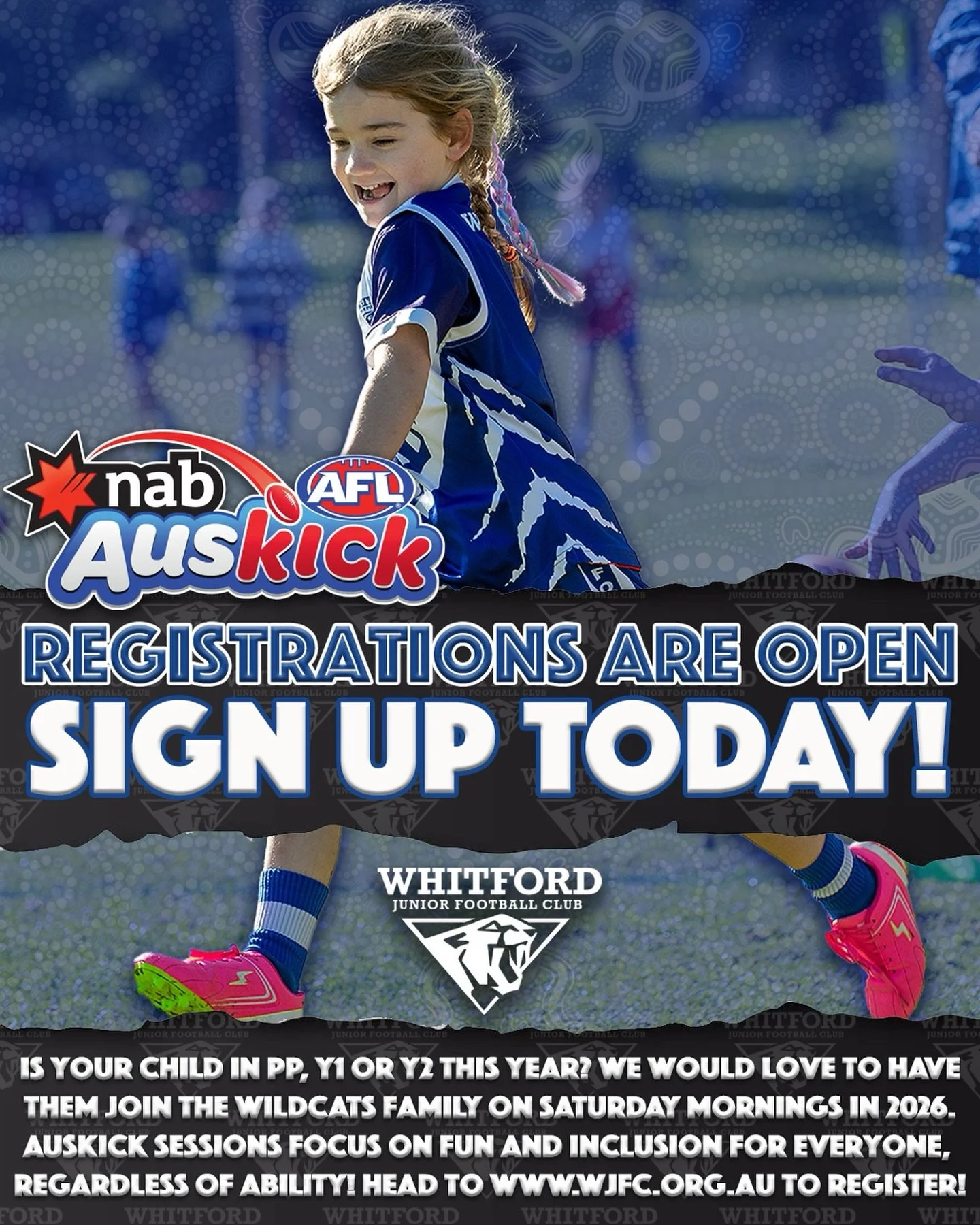 Calling all PP, Y1 &amp; Y2&rsquo;s&hellip;
Don&rsquo;t leave your Auskick Rego&rsquo;s until the last minute&hellip; make sure your child is locked in for Season 2026!
We&rsquo;d love for you all to join us this year!!
Let&rsquo;s Gooooo Whitties!!!