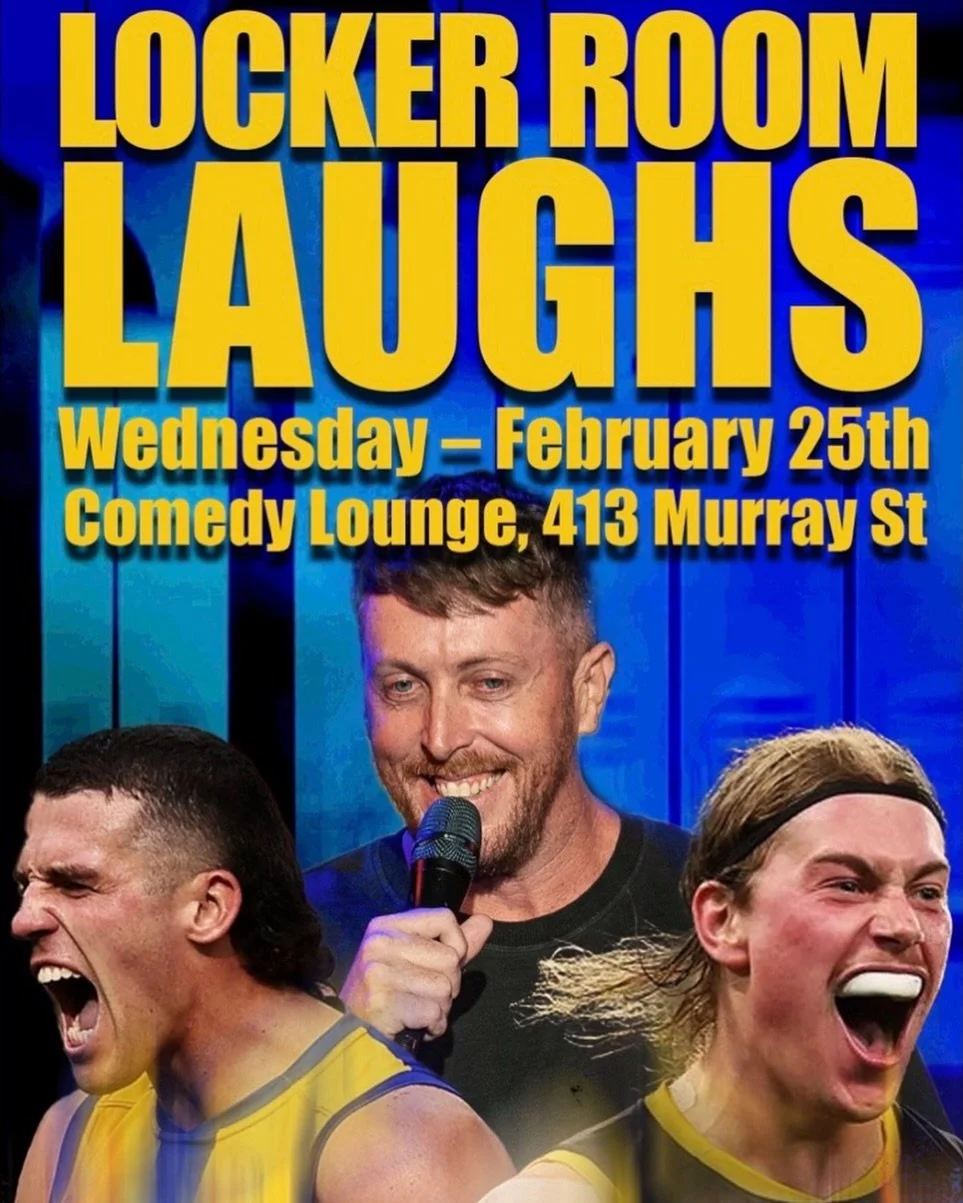 🚨GIVEAWAY🚨
We have 2x Double Passes to giveaway to tomorrow night&rsquo;s Locker Room Laughs event featuring Jake Waterman and Harley Reid at the @comedyloungewa hosted by our very own Whitties Dad and comedian extraordinaire @brianshields_ 
Simply