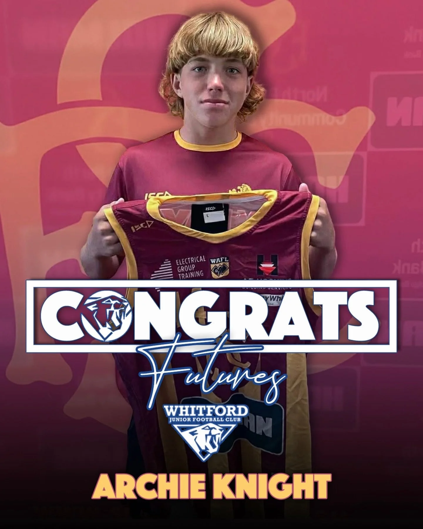 On behalf of the entire Whitford Junior Football Club, we would like to congratulate Archie Knight on his selection into the @subiacolions Futures Team for 2026.
Archie was an absolute stand out last year for Whitford&rsquo;s and has been selected as