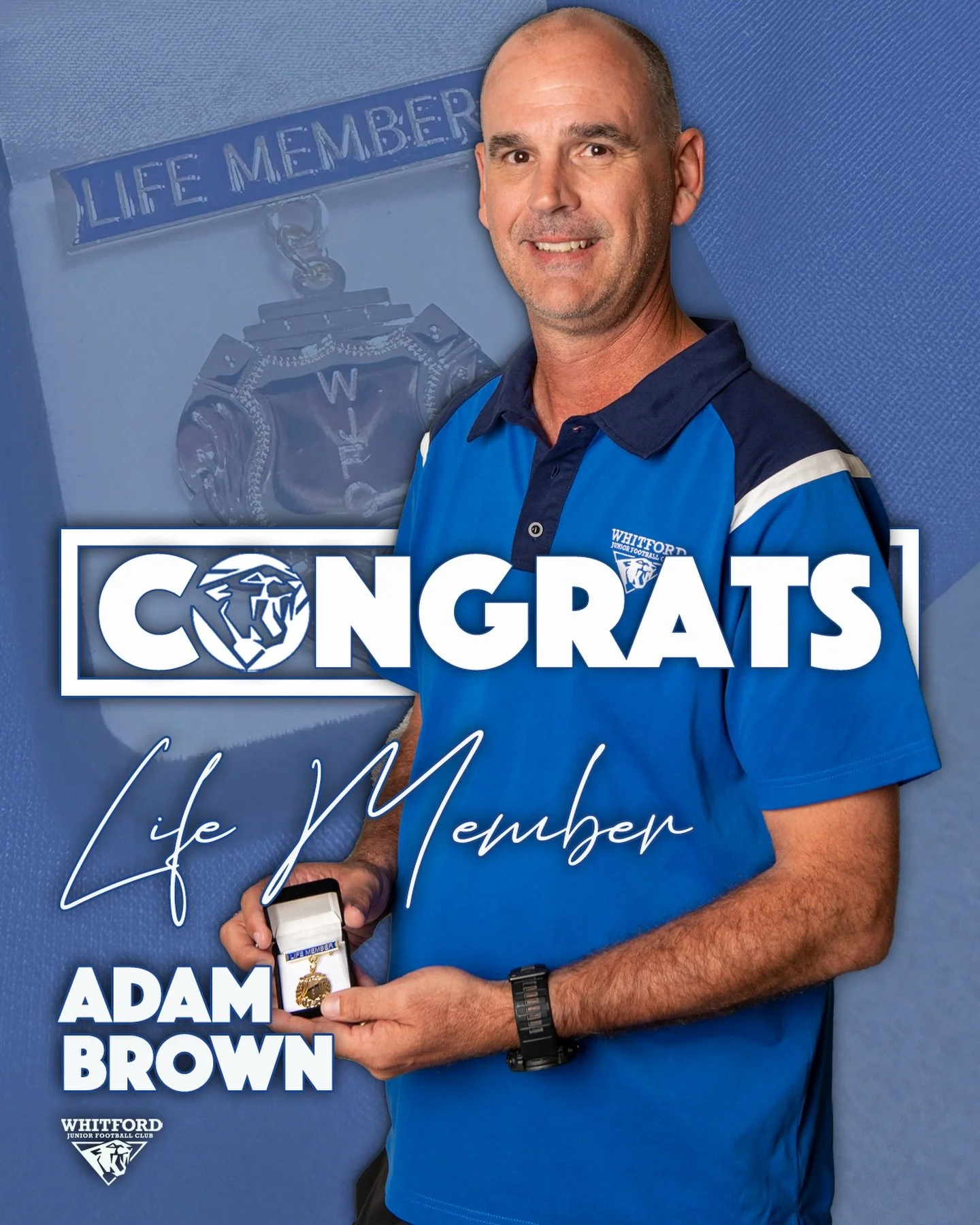 On behalf of the Whitford Junior Football Club, we would like to congratulate Adam Brown on being awarded Life Membership for his dedication and commitment to the club.

&ldquo;Browny&rdquo; as he is lovingly known around the club has been a long tim