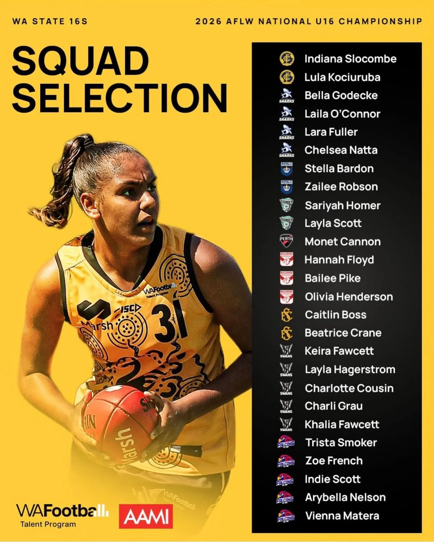 Congratulations to our very own Indie Scott and Vienna Matera who have been named to the 26 player squad for the AAMI WA Football State 16s Girls squad ahead of next month&rsquo;s AFLW U16 Championship.

Go well girls, go well!! 💙🤍
@indie_sc0tt 
@v
