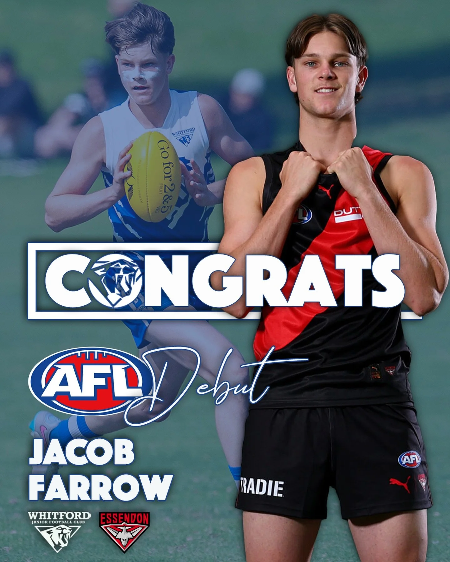 Congratulations to former Whitford Wildcat  @jacob.farrow_ who has been selected to make his @afl debut for the @essendonfc this Saturday!
No matter what club you support, we hope you&rsquo;re all cheering him on this weekend!
Well Done Faz, give &ls