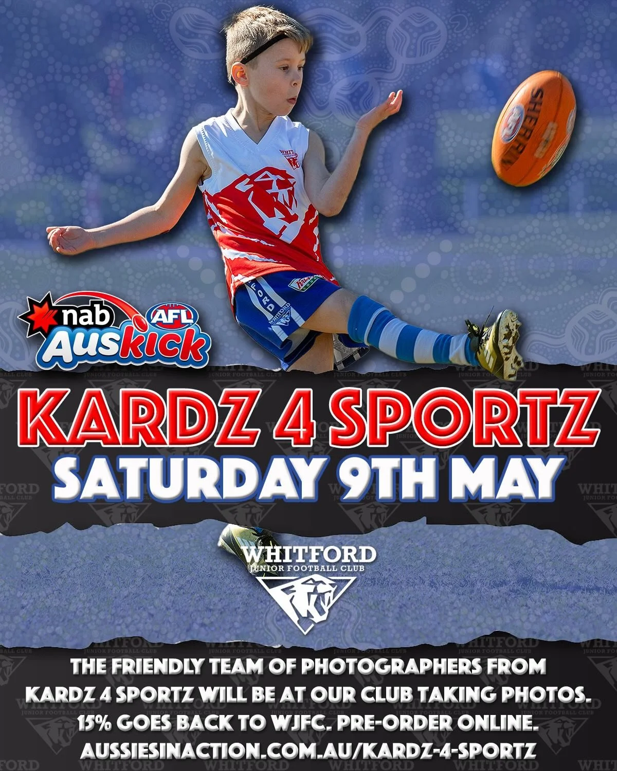 For any of our Whitford Auskick parents wanting to secure footy cards for your kids, all pre-orders are to be made online prior to the organised shoot on Saturday the 9th of May.
Please follow the prompts provided to secure your shoot and cards ASAP.