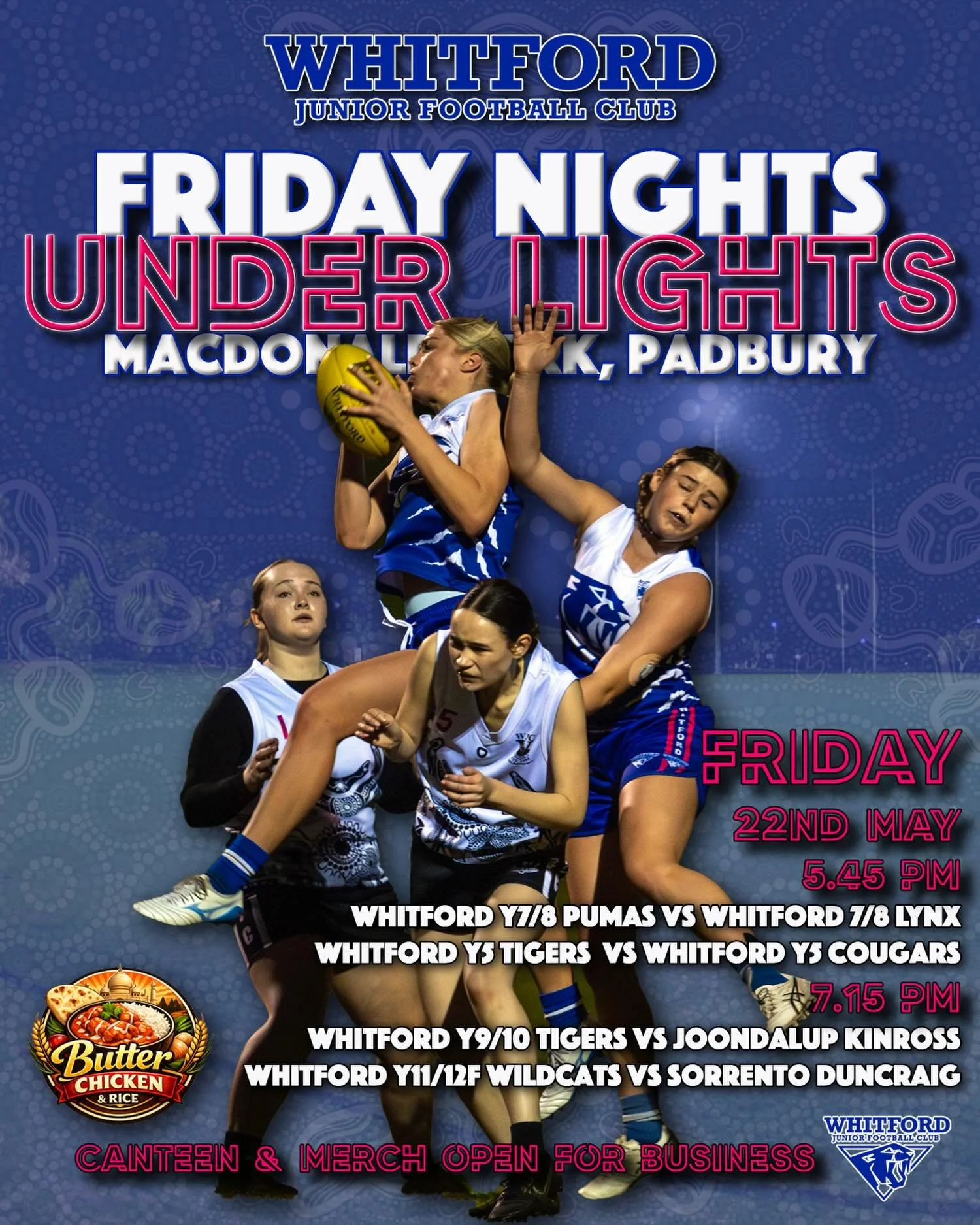 Another fabulous night for footy!
We have a delicious Butter Chicken &amp; Rice on offer for dinner as well as snags for the kids and all the other usual suspects!!
We look forward to seeing you tonight!

#wjfc_wildcats