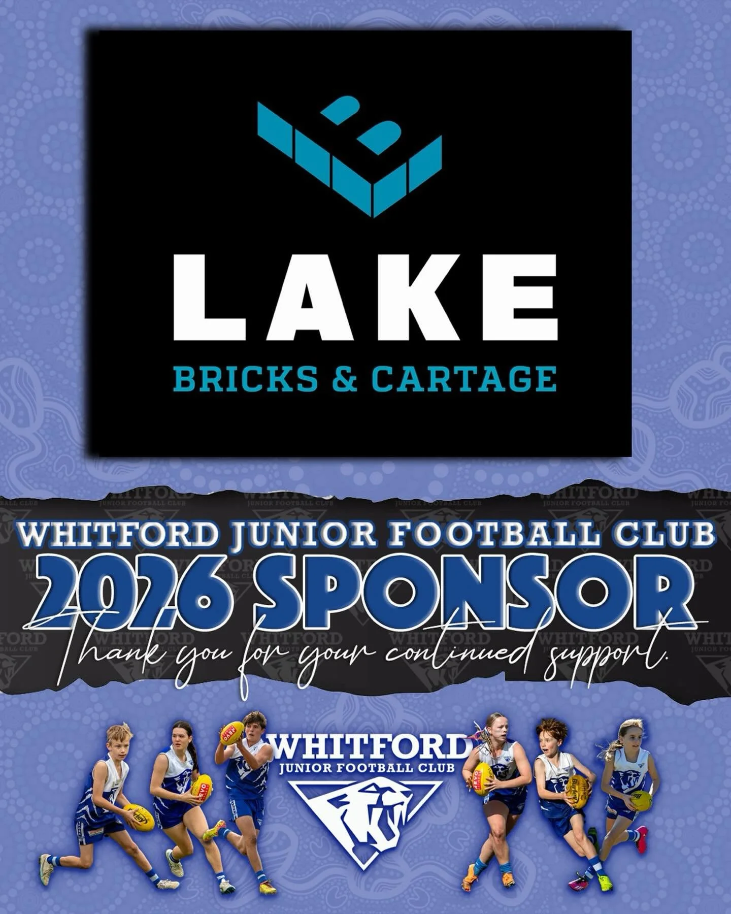The Whitford Junior Football Club would like to acknowledge Lake Bricks and Cartage for their sponsorship and contribution to our football club for 2026.

The entire club appreciates your support!

#wjfc_wildcats