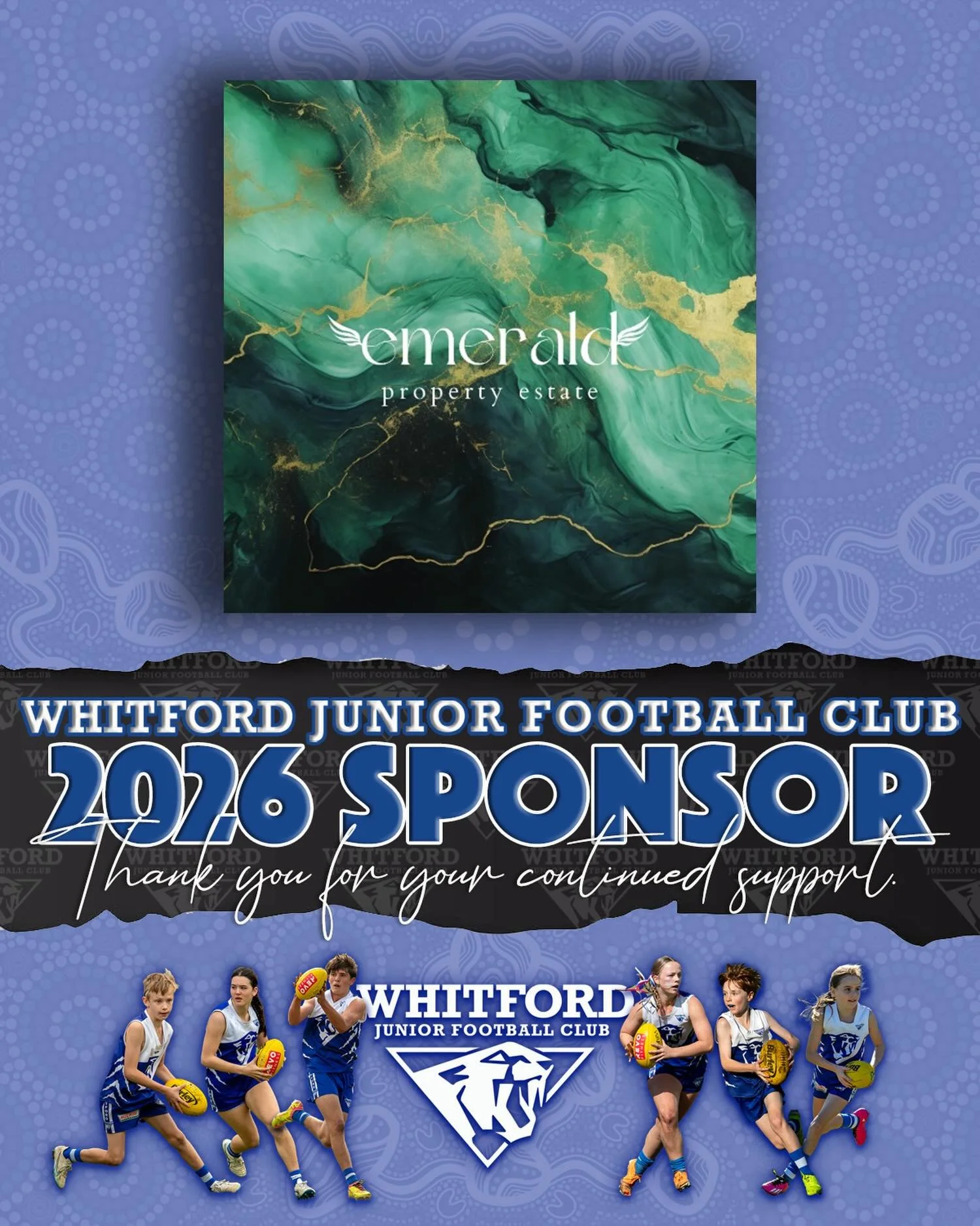 The Whitford Junior Football Club would like to acknowledge Lake Emerald Property Estate for their sponsorship and contribution to our football club for 2026.
@emeraldpropertyestate 

The entire club appreciates your support!

#wjfc_wildcats