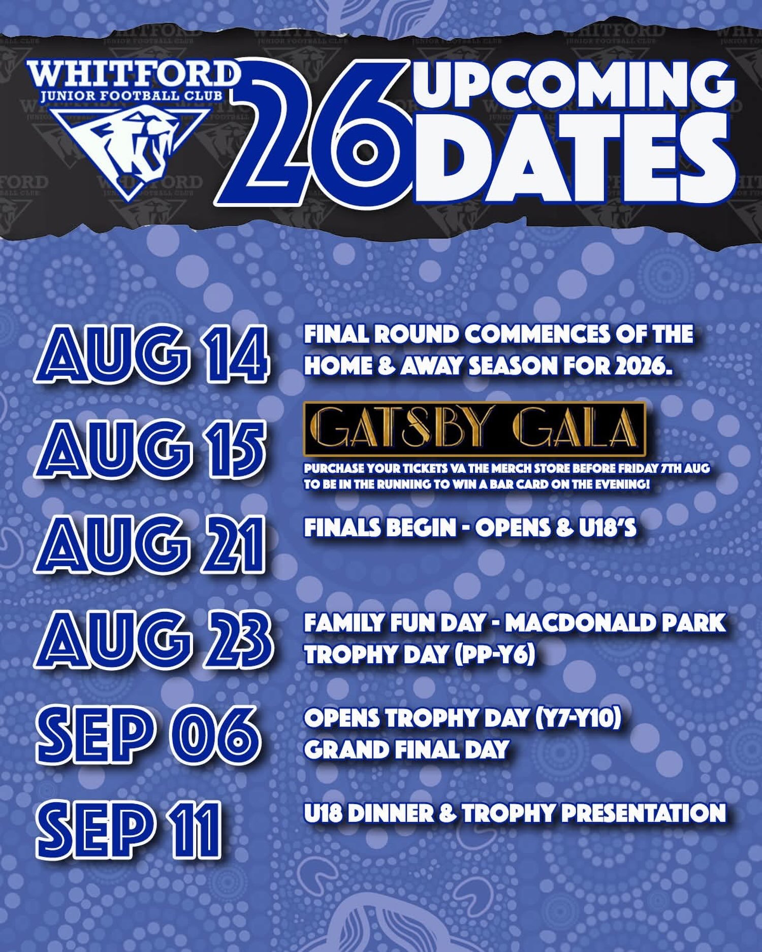 Update the calendar peeps&hellip; the end of season is nigh!!

Book your tickets to the Gatsby Gala this week for your chance to win a bar card on the evening!!!