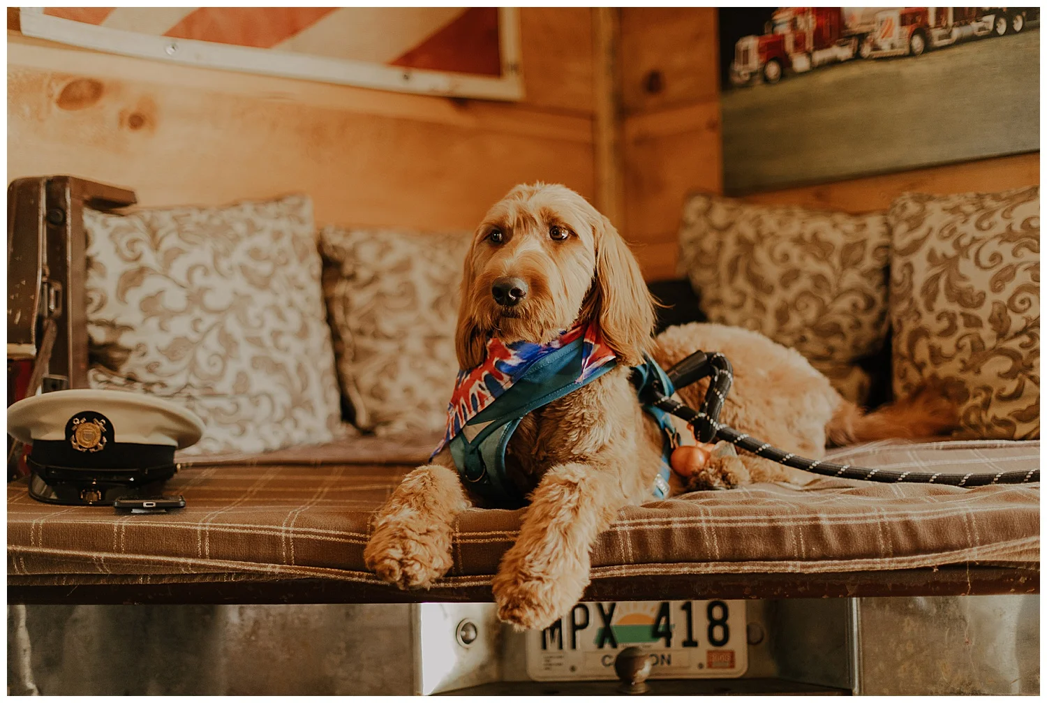 Sailor became a favorite of mine quickly! He is so cute and obeys so well! Plus, don’t you just love this bench seat in the grooms getting ready room!