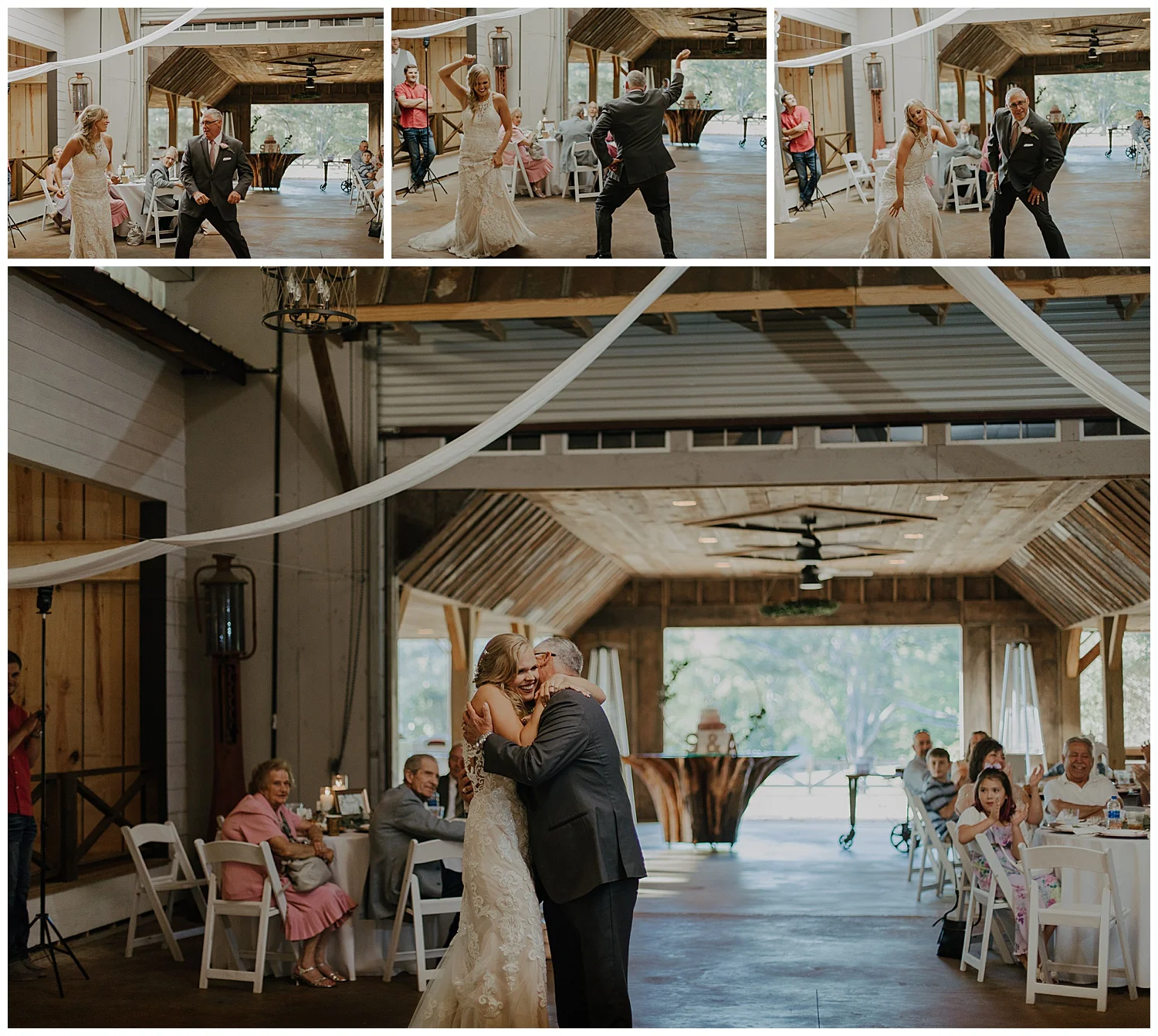 Don & Ashley had the best dance! It started out with a slow song and changed into an upbeat mashup of songs. Ashley and her momma choreographed and taught Don just days before the wedding. There wasn’t a single person not laughing in that room!