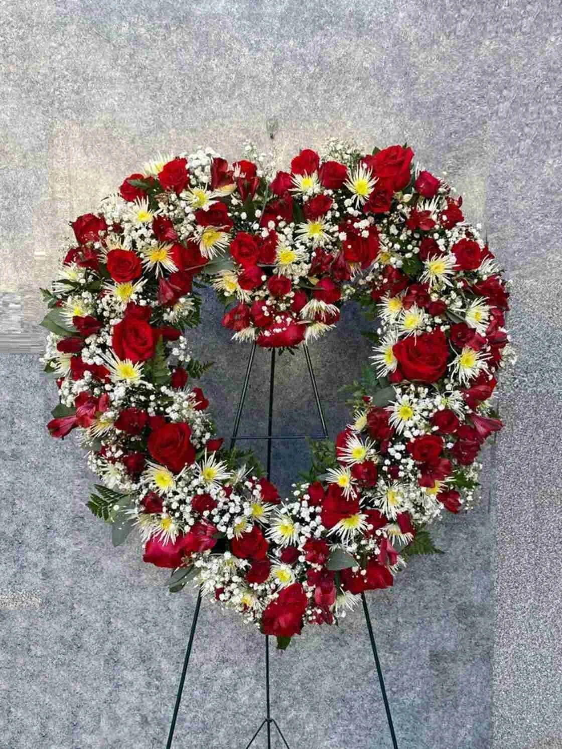 Forever In Our Hearts Red Rose sympathy wreath