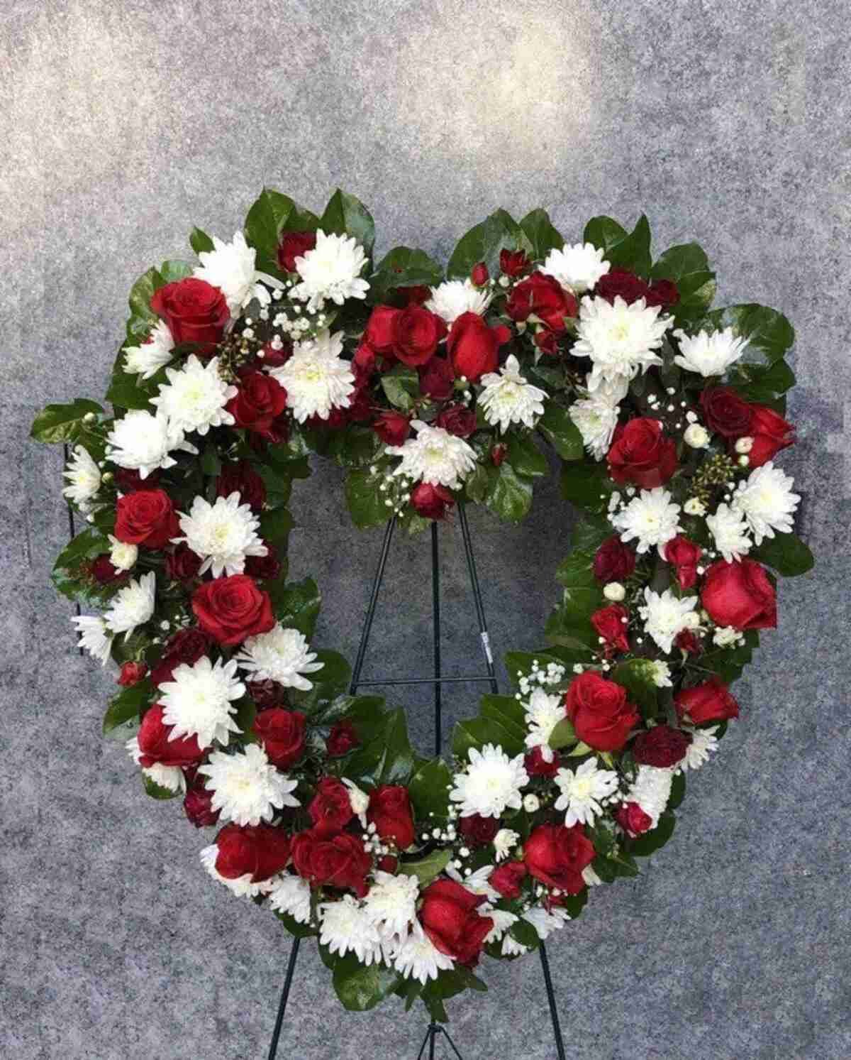 White And Red Open Heart Sympathy Wreath