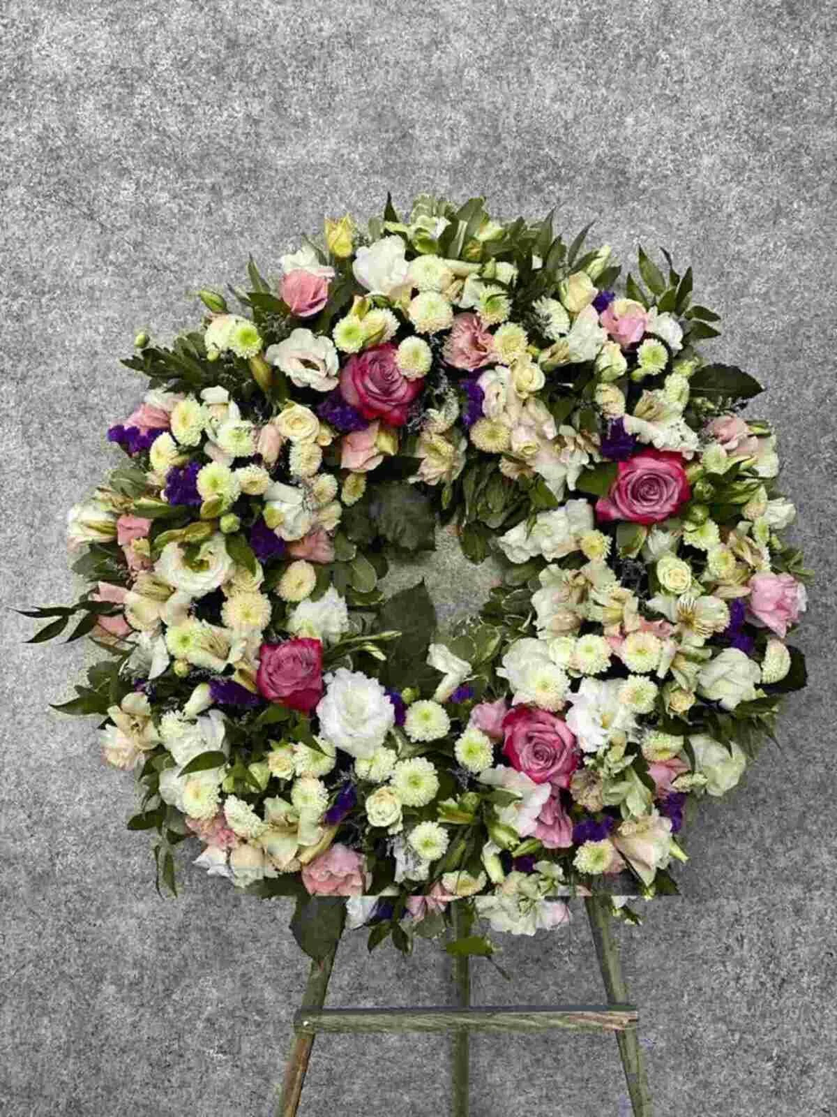 White Purple Sympathy Wreath