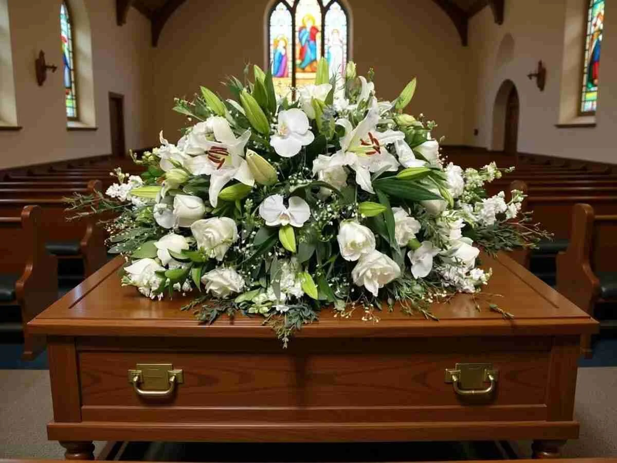 Elegance Rose Lily orchids Casket Spray