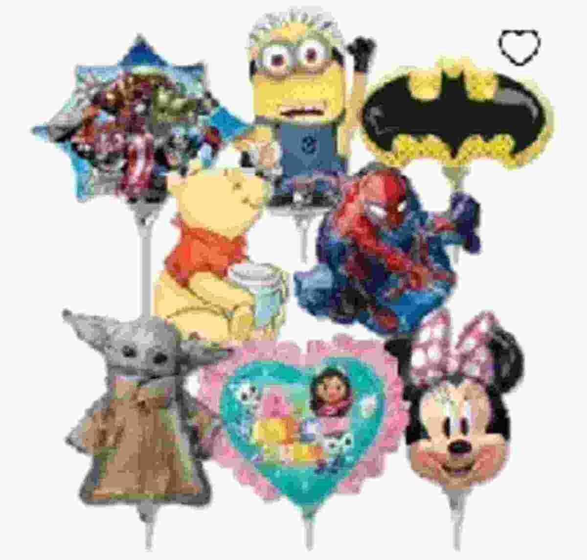 Pre inflated character stick balloon 9"