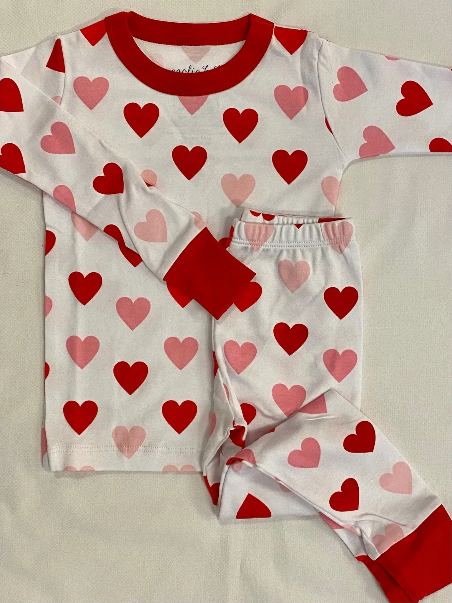 Magnolia Baby Girls Pink Love Valentine Heart Applique Long Pajamas