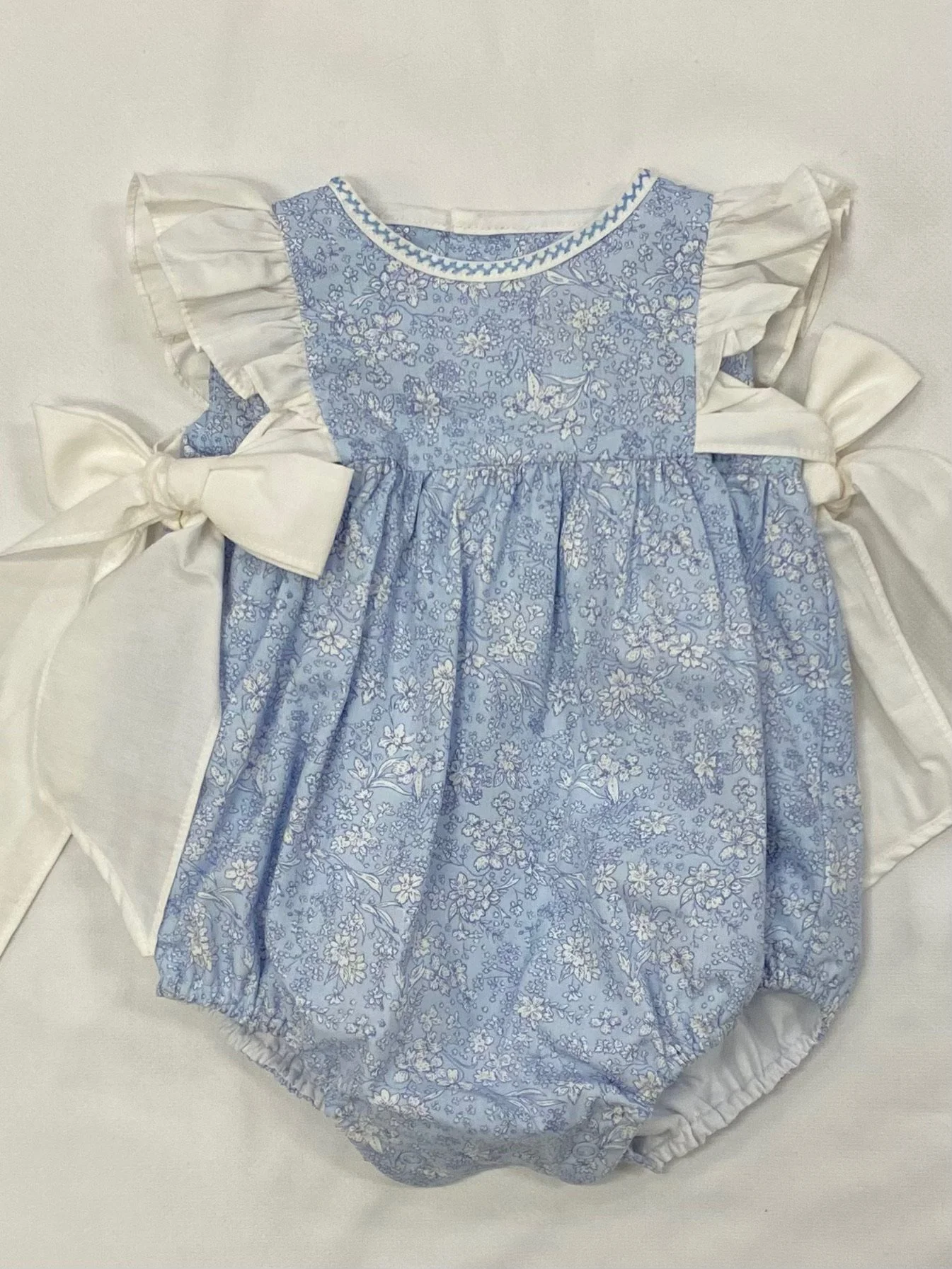 Sophie & Lucas Baby Girls Classic Bleu Blue Rose Floral Bubble - Embroidery Bow on Collar main image 1