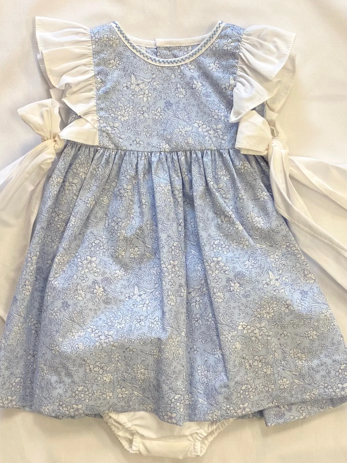Sophie & Lucas Girls Square Collar Dress - Bow in Back - Blue Floral
