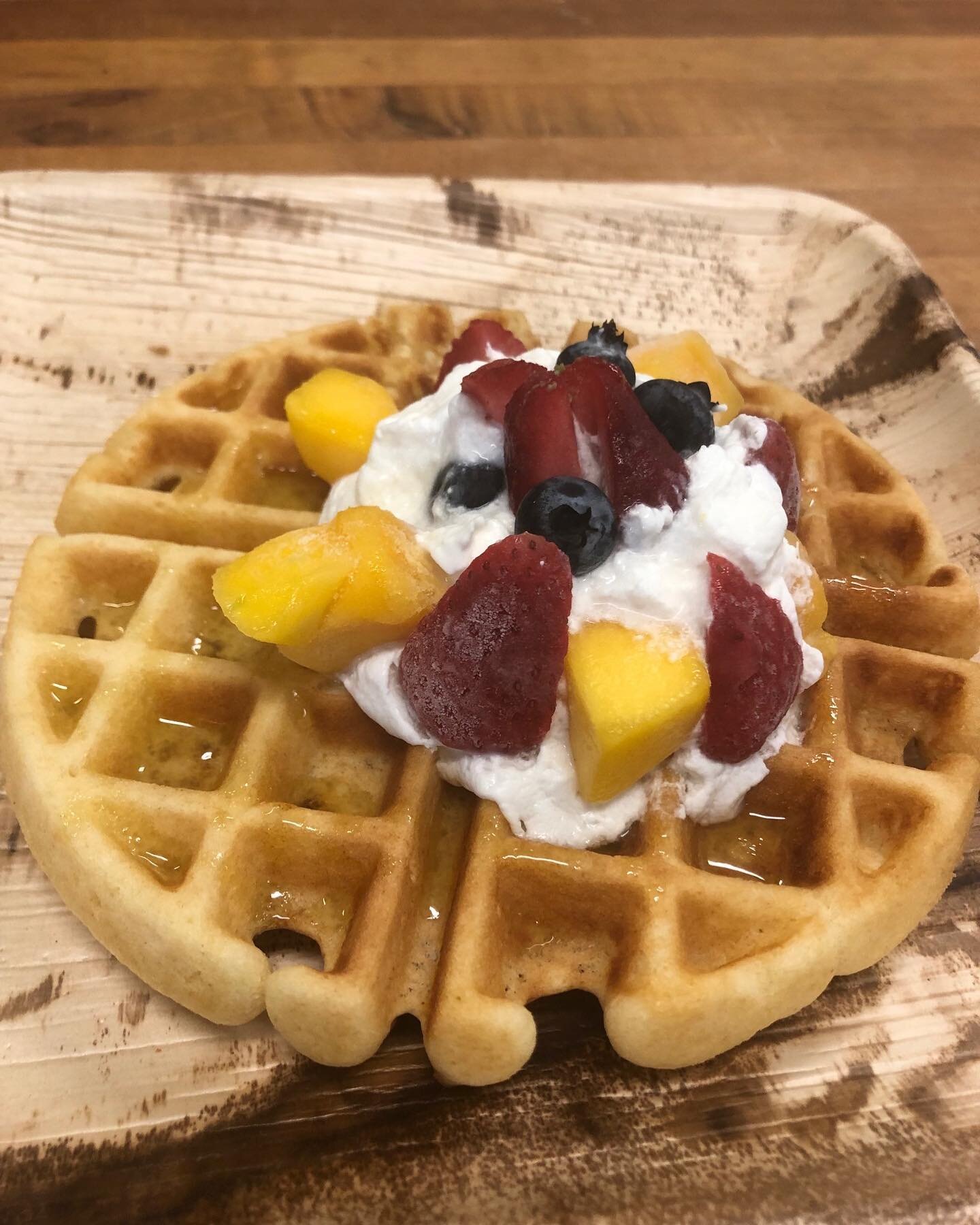 Pop on over to Popover Cafe and Bakery and try our Popover Waffle topped with whipped cream and fruit with a side of Lilikoi Syrup!! Extra side of unsalted butter or our Lilikoi butter for $1!!