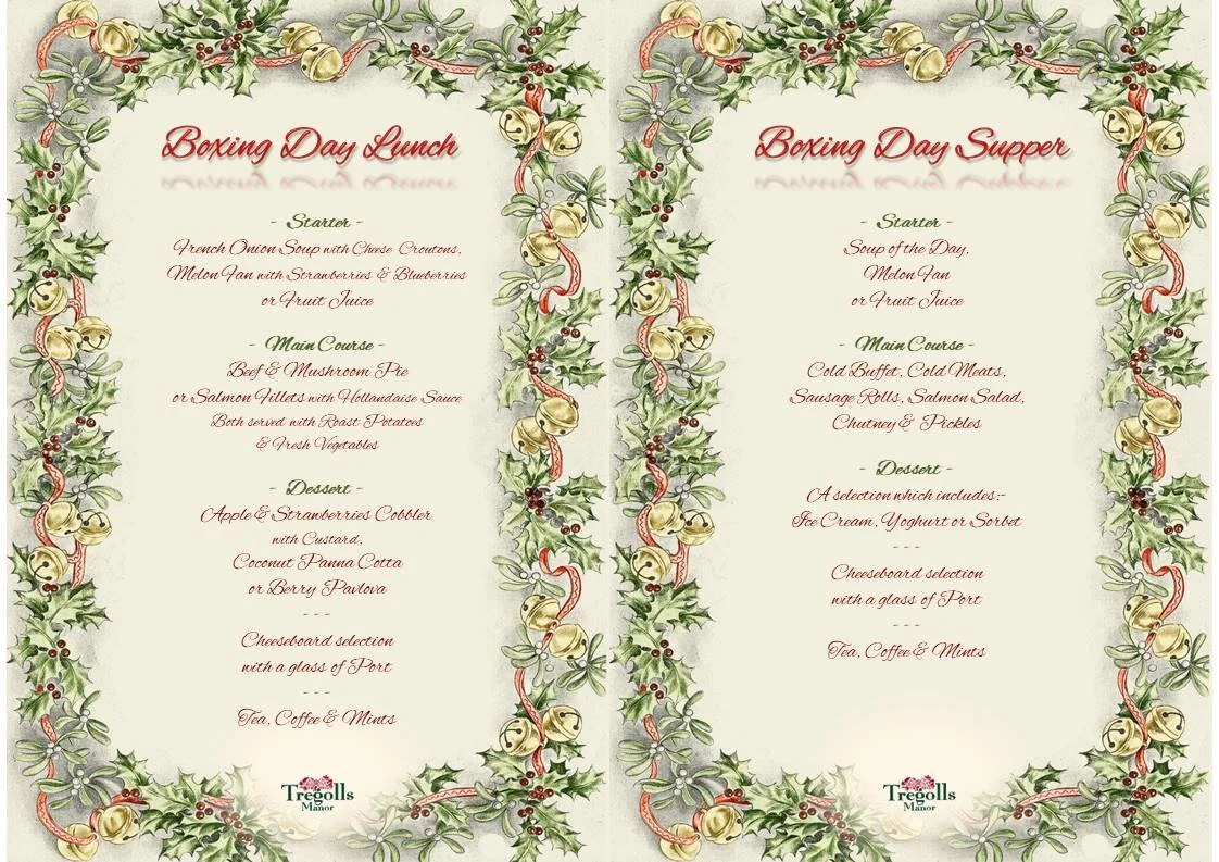 Boxing Day Lunch &amp; Supper Menus