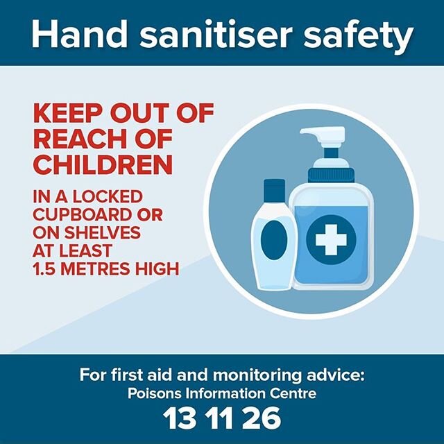 SA Health would like to remind parents and carers to be extra cautious about keeping hand sanitiser out of reach of children and stored safely, as it is dangerous if ingested, particularly for young children.
