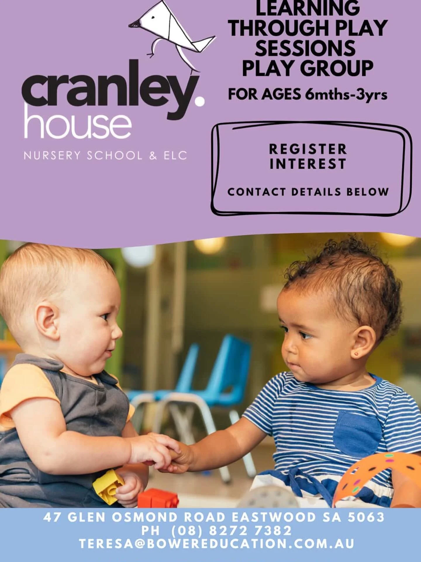 ✨ Playgroup at Cranley House ✨
Join us every Wednesday, 10:00&ndash;11:30am for our weekly playgroup designed for little ones 6 months&ndash;3 years 💛
A fun, relaxed space to play, explore and connect.
📍 Cranley House
📞 Register your interest by c