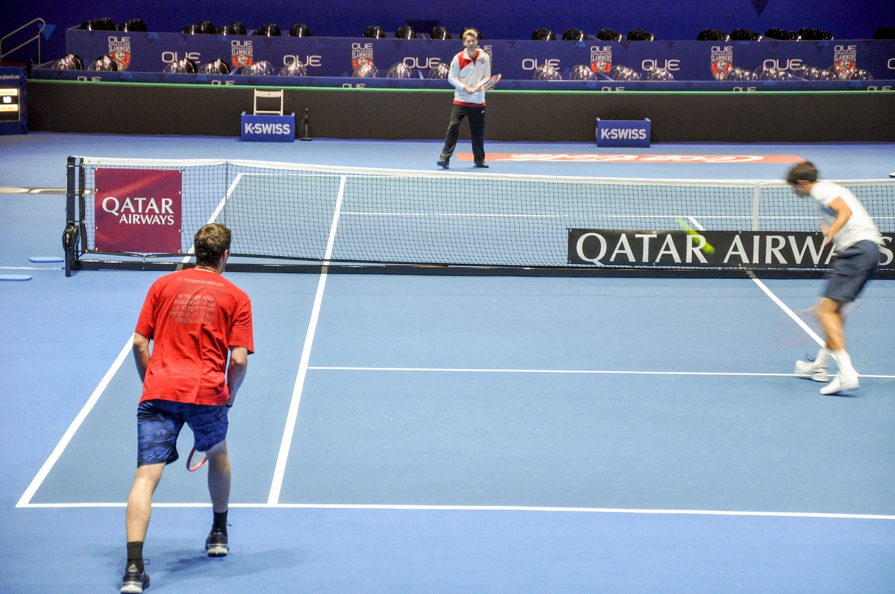From left to right: Marat Safin, Thomas Enqvist, and Pierre-Hugues Herbert