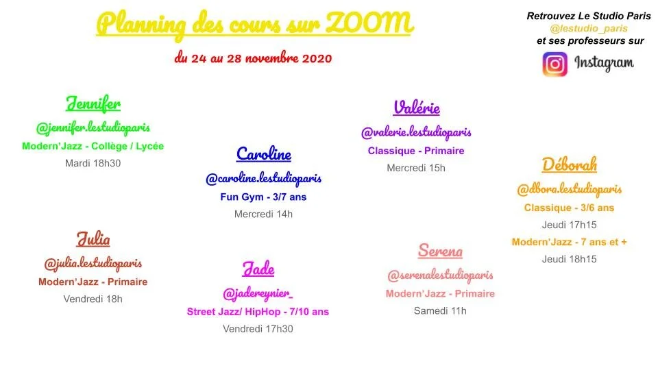 PLANNING ZOOM 24/28 novembre