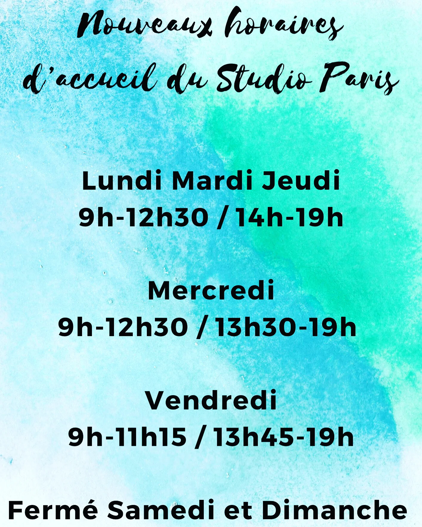 Nouveaux Horaires d'Accueil