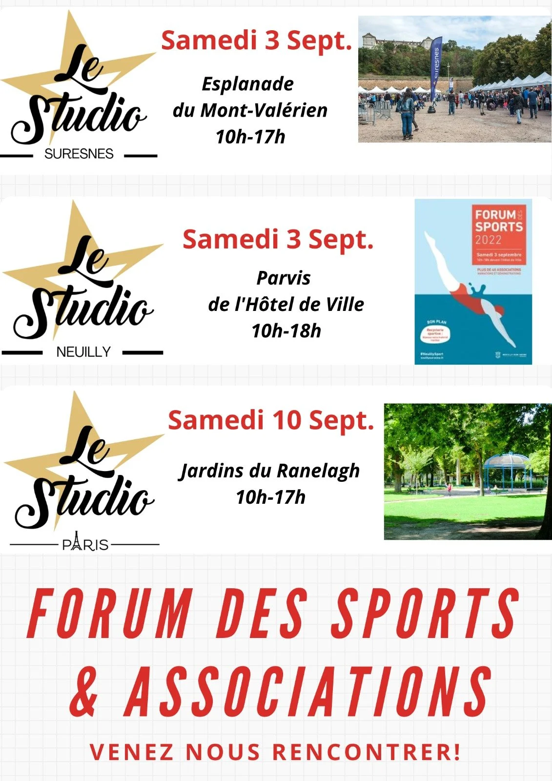 Retrouvez nous à la Rentrée aux Forums des Sports et des Associations
