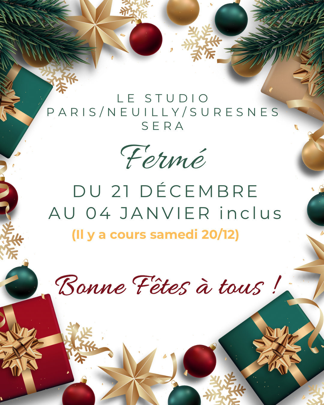 Fermeture Noël 2025