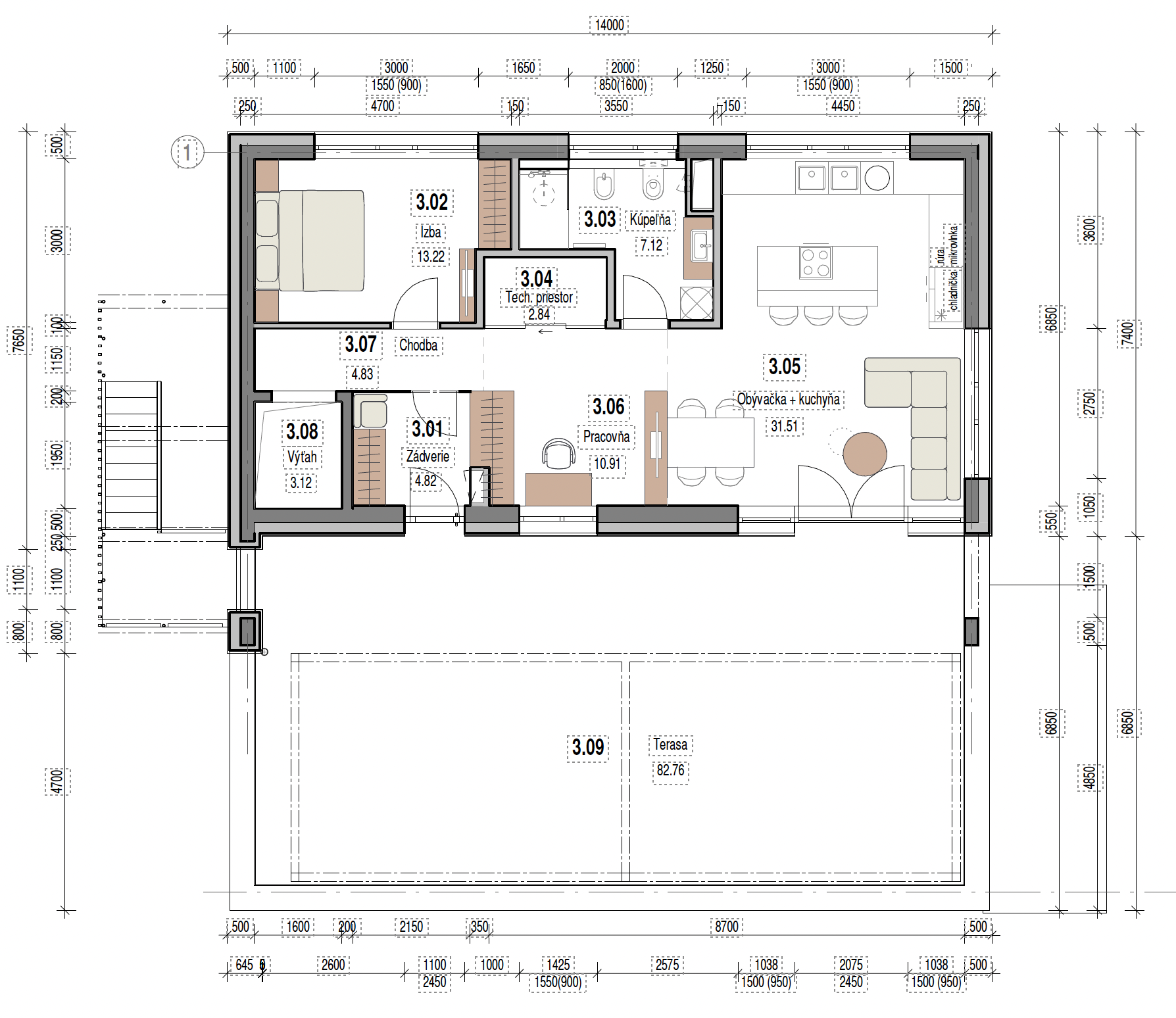 Apartment F3NP. Floor plan.