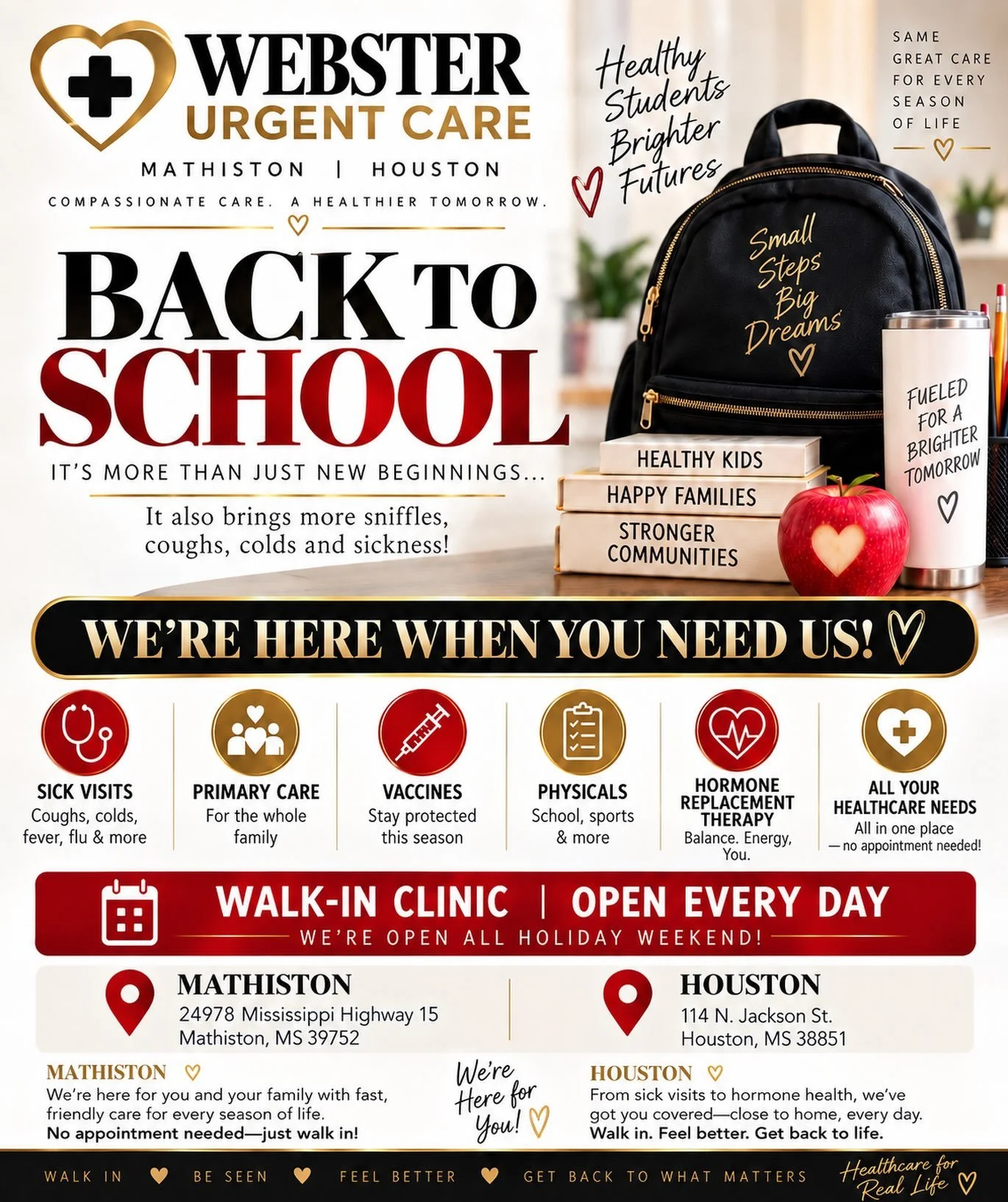 ❤️ We&rsquo;re here for YOU and your healthcare needs! From urgent sick visits to primary care, physicals, vaccines, and hormone replacement therapy&mdash;we&rsquo;re here to care for you and your family.
Come see us all weekend! 🩺
📍 Friday: 7:30 A