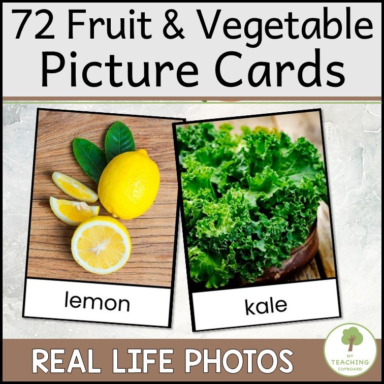 Fruit and Vegetable Vocabulary Cards with Pictures for Picture Sorts