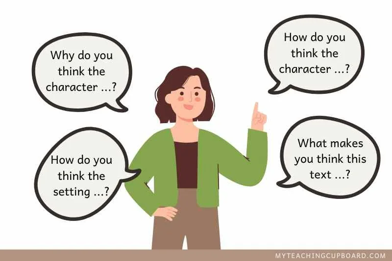 teacher asking open ended questions for reading comprehension in literacy