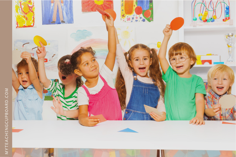 kindergarten kids with 2D shapes