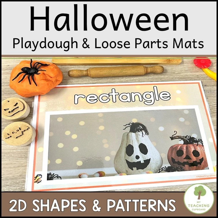 Halloween Playdough Mats for 2D Shapes and Pattern Maths Play