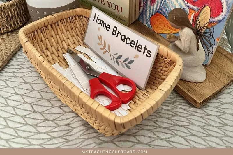 name bracelets in a dramatic play baby nursery