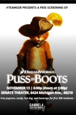 2nd Annual Detroit City Council District 6 Movie Night - Puss in Boots