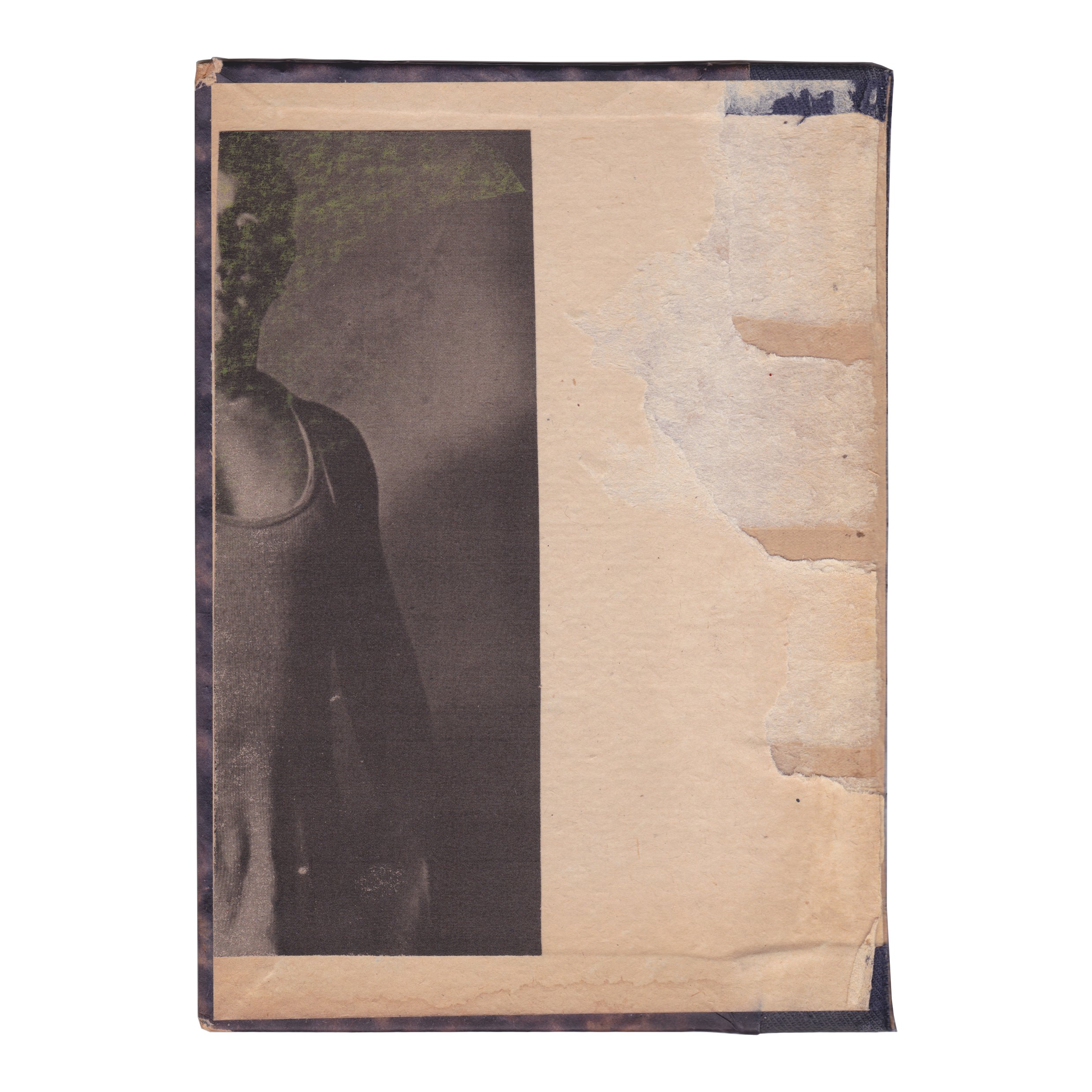  FRAGMENTS - double side paper collage, crayon on vintage book cover  (2022)  (15x21,1cm) 