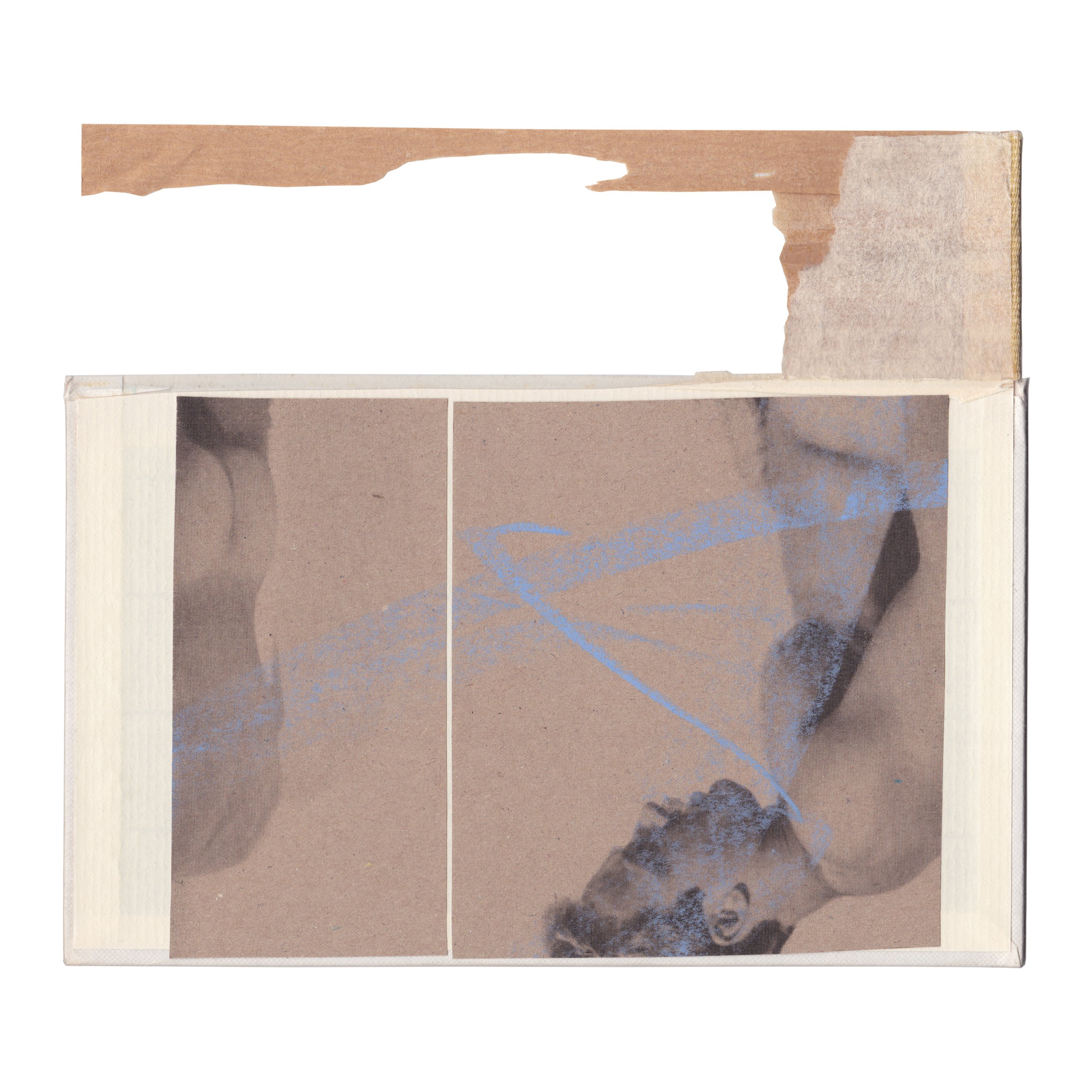  FRAGMENTS - paper collage, crayon on vintage book cover, signed on the back  (2022)  (20,7x18cm) 