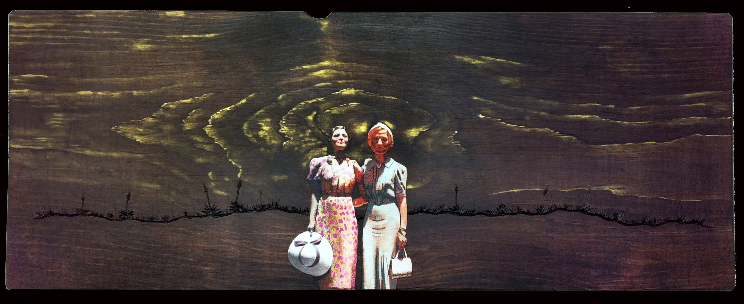 "Born Among the Conquerors" 2015, 10" x 36", hand-colored print and acrylic paint on wood