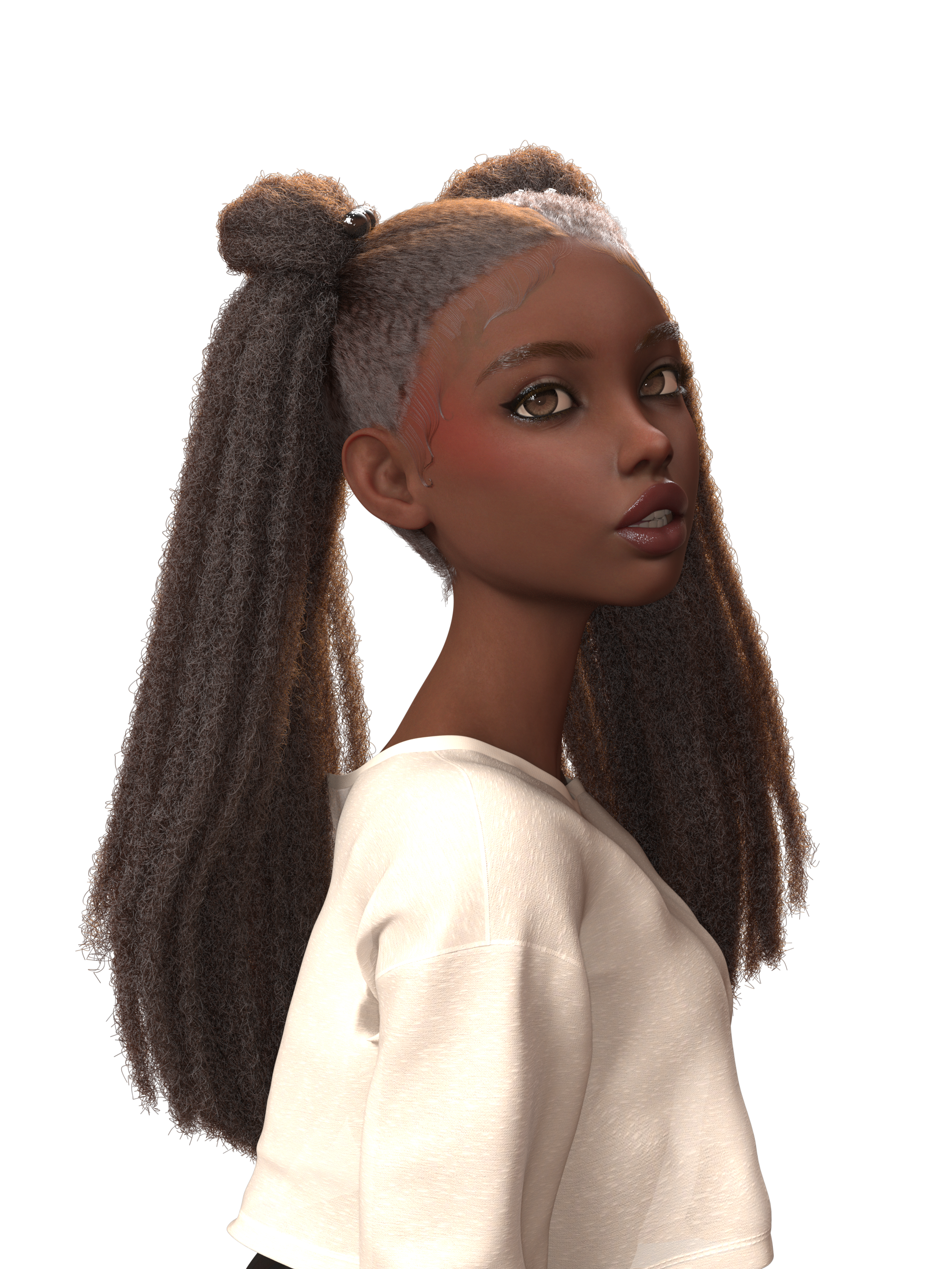 Cartoon Girl with Long, Textured Hair