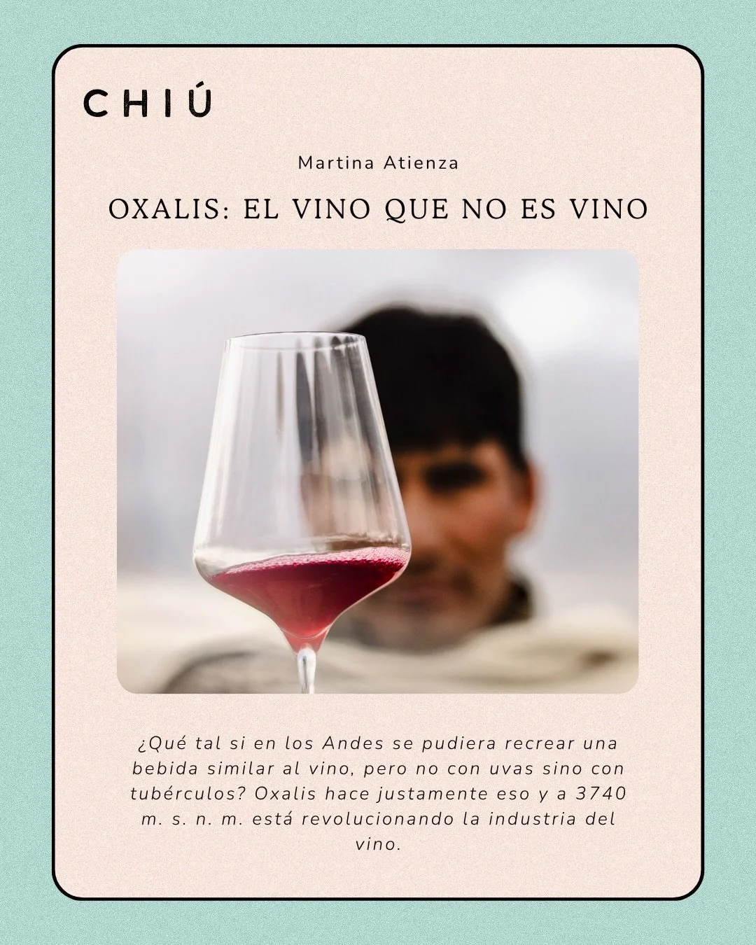 &iquest;Qu&eacute; tal si en los Andes se pudiera recrear una bebida similar al vino, pero no con uvas sino con tub&eacute;rculos? @manuelchoqque hace justamente eso y a 3740 m. s. n. m. est&aacute; revolucionando la industria del vino. Esta bebida p